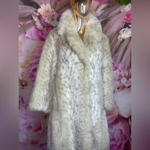 Terry Lewis Classic Luxuries Faux Fur Coat in Cream and Gray NWT